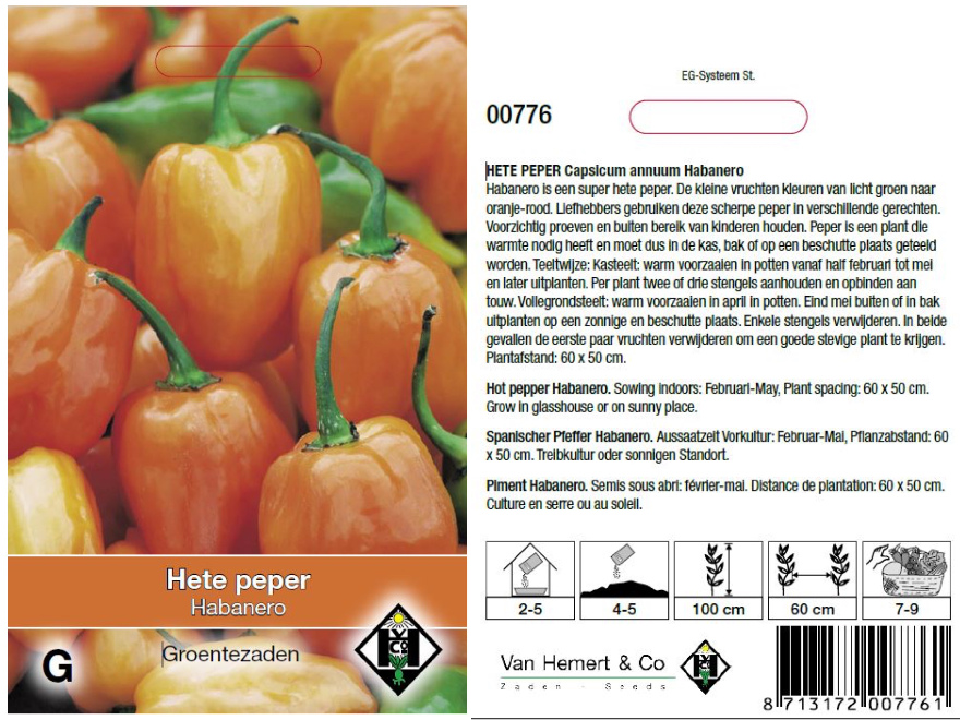 Capsicum annuum 'Habanero' Hete Peper