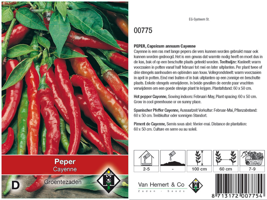 Capsicum annuum 'Cayenne' Rode Peper