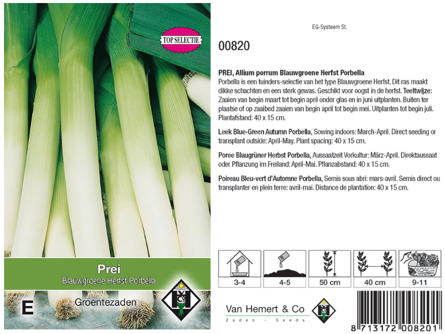 Allium porrum 'Porbella' Blauwgroene Herfst Prei