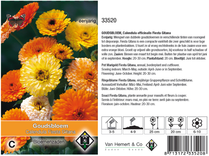 Calendula officinalis 'Fiesta Gitana' Gemengde Kleuren Goudsbloem
