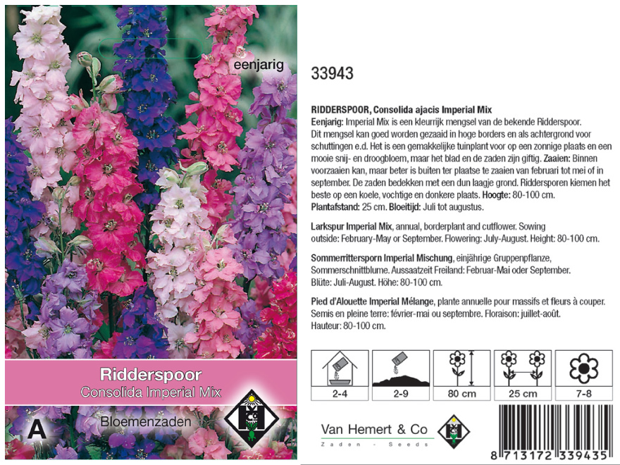 Consolida ajacis Imperial Mix Diverse Kleuren Ridderspoor
