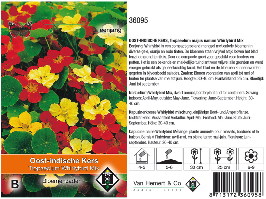 Tropaeolum majus nanum Whirlybird Mix Oost-Indische kers